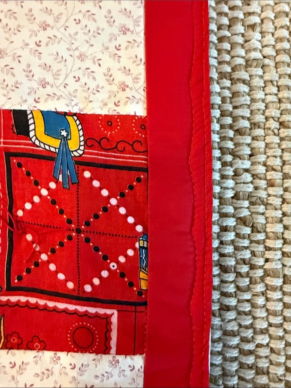 Handmade Patchwork Quilted Throw - Red Multicolor Mulipatterned Kids Winnie